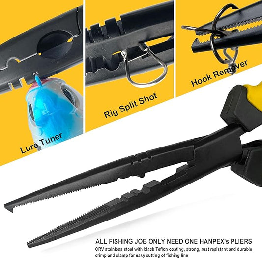 Hanpex-9 inch Fishing Pliers with Anti-Rust Teflon Coated, Freshwater/Saltwater Fishing Tools, Comfort Grip Handles Fishing Gear Idea for Fishing Trip