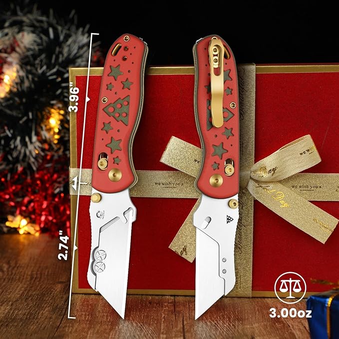 Kizer Uti Bear(Dual-screw Version) Folding Utility Knife, Clutch Lock Box Cutter EDC Pocket knife with 5PCS Razor Blades, G10 Handle Pocket Knives for Men Women Christmas Gift V3619JMC1