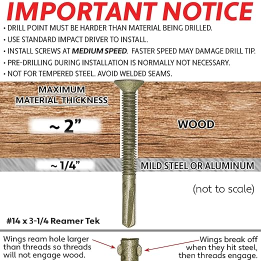 14x3-1/4 Reamer Tek Torx/Star Head Self-Drilling Wood to Metal Screws - for Flatbeds, Trailers - T-30 Torx Screw Head 5 Pound CASE 1,350 Screws