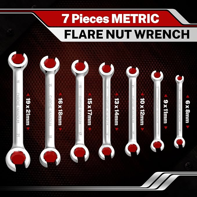BILITOOLS 12-Piece Flare Nut Wrench Set, Metric & Standard, 12-Point Line Wrench Set 6 to 21mm & 1/4" to 7/8", Cr-V Steel