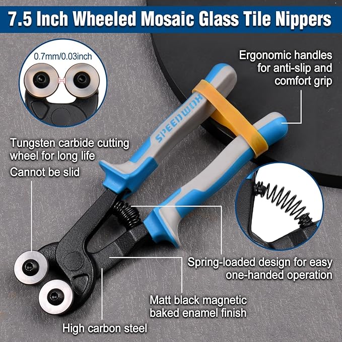 SPEEDWOX 14Pcs Premium Glass Running Breaking Pliers and Class Cutter Tools Kit Breaker Grozer Pliers Heavy Duty Glasses Cutting Tool with Rubber Tip Work Great for Stained Glasses, Tiles, Mosaic