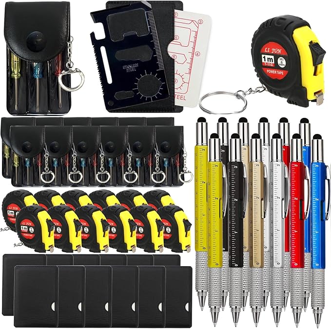 48 Pcs Mini Tape Measure Screwdriver Keychain Set ??Multitool with Credit Card Tool and Pen, Bulk Gifts for Adults, Christmas Party Favors, Men?셲 Survival and Tool Set ??Ideal for Fathers