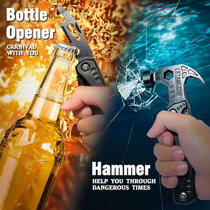 Custom Gadgets Gifts For Him, Dad, Fathers Day Tool Gifts From Daughter Son, Grandpa Gift, Valentines Anniversary Birthday Gift For Husband Boyfriend Fiancé, 14 In 1 Tools Mini Hammer Multitool
