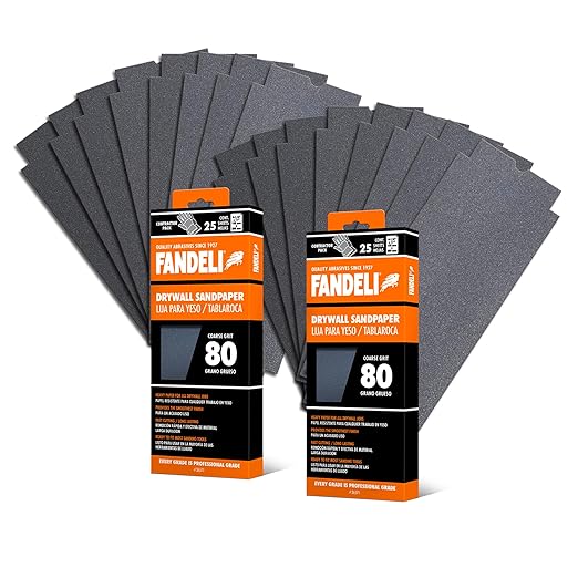 Fandeli | Multi-Purpose Sanding Paper | Grit 80 | 50 Sheets of 4-1/4 in.x 11 in | Perfect for Sanding Drywall | Hand Sanding | Orbital Sanders | Sandpaper Sheets | Sandpaper Grit.