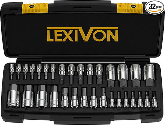 LEXIVON Master HEX Bit Socket Set, Premium S2 Alloy Steel | Complete 32-Piece, SAE and Metric Set | Enhanced Storage Case (LX-144)
