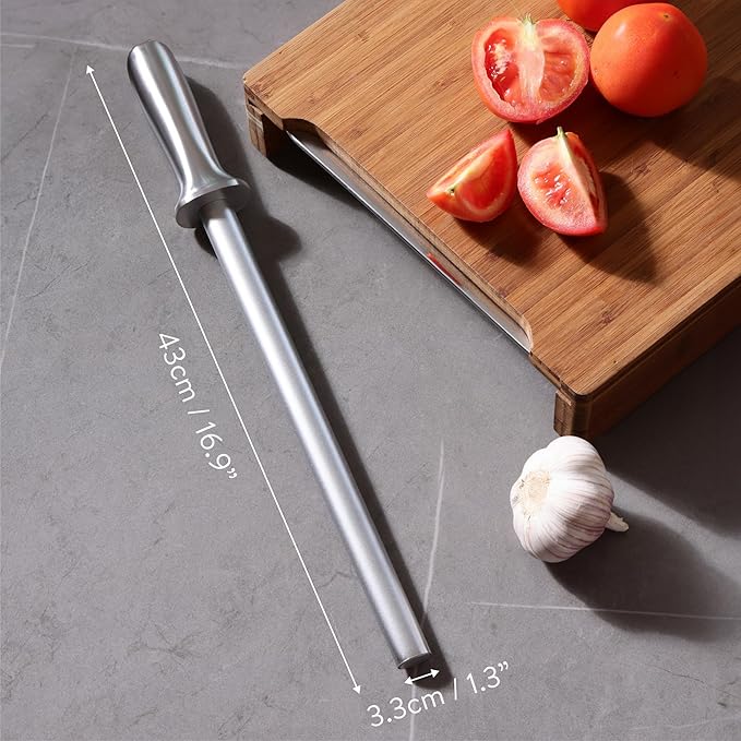 Navaris Diamond Knife Sharpener Steel - Chef Knife Sharpeners with Ergonomic Silver Handle - Honing Rod for Chef's Knives, Paring Knives, Carving Knives, Japanese Kitchen Knives