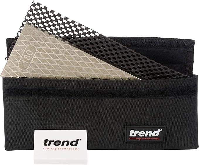 Trend 8-Inch Diamond Sharpening & Flattening Stone, Double Sided (180/600 Grit) Bench Stone with Pouch, Cleaning Block & Non-Slip Mat, DWS/CP8/FX