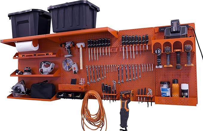 OmniWall Weekend Warrior Ultimate Tool Kit-96" x 32" Metal Pegboard Wall Storage System Orange/Orange