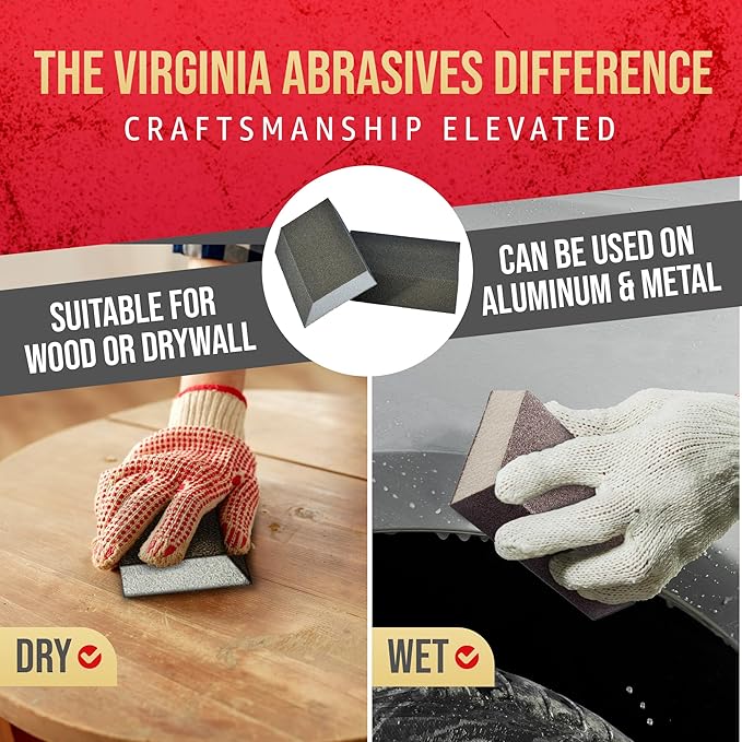 Virginia Abrasives 5??x 3??x 1??Dual Angle Medium/Fine Grit Sanding Sponge Blocks -Washable & Reusable Sandpaper Foam Bricks/Pads for Polishing/Finishing Drywall, Wood, Metal - Wet/Dry - 24 Pcs Pack