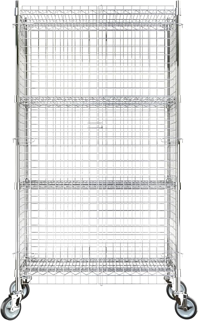 Commercial Grade NSF Listed Metal Wire Mesh Storage Chrome Mobile Security Cage Kit, 18" x 36" x 70", Perfect for Warehouse, Grocery Store, Restaurant, Dishroom