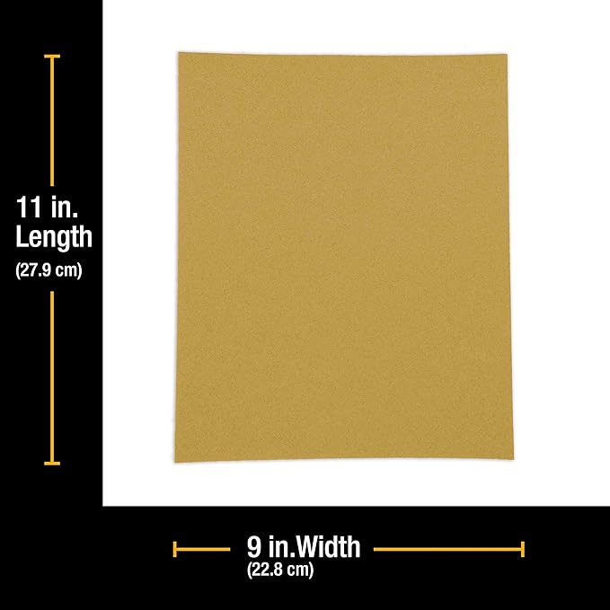 Dura-Gold Premium 9" x 11" Gold Sandpaper Sheets, 120 Grit (Box of 10) - Wood Furniture Woodworking, Automotive Paint, Full-Size Cut to Use on 1/4, 1/3, 1/2 Sheet Finishing Sanders, Hand Sanding Block