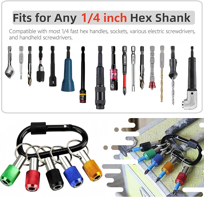 Bit Holder 1/4 inch Hex Shank Screwdriver Bits Holder Extension Bar Keychain Screw Adapter Drill Change Hand-held Screwdrivers Drill Nut Driver Bits Holder Portable