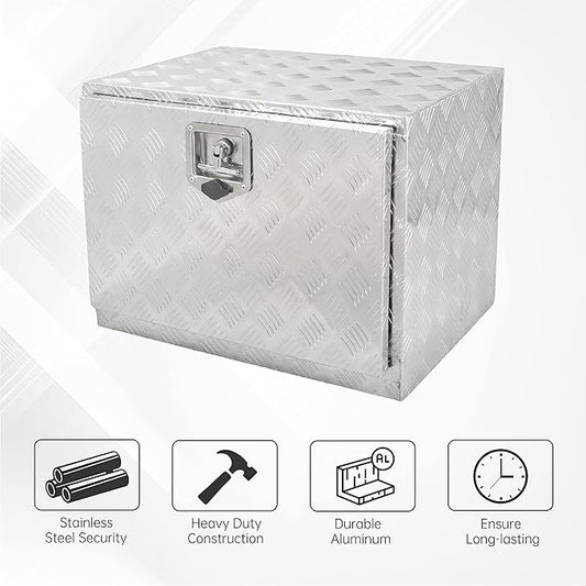 24 Inch Aluminum Underbody Truck Tool Box with T-Handle for Trucks, RV, ATV - Silver (24'' x 18'' x 17'')