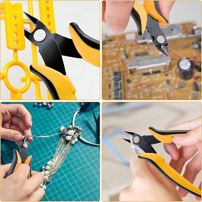 Micro Wire Cutters, 5.4 Inch Flush Cutters, 5 Pack Sharp Spring Loaded Micro Diagonal Cutters for Jewelry, Zip Ties, Electronics & DIY with Soft Grip Handles (Yellow & Black)