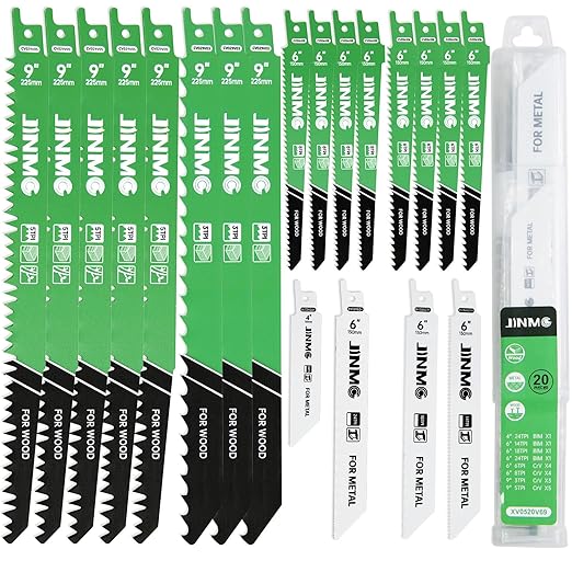 20-Piece Reciprocating Saw Blade Set - 4 Metal & 16 Wood Cutting Saw Blades, Pruner Saw Blades with Organizer Case - Fits Most Brands