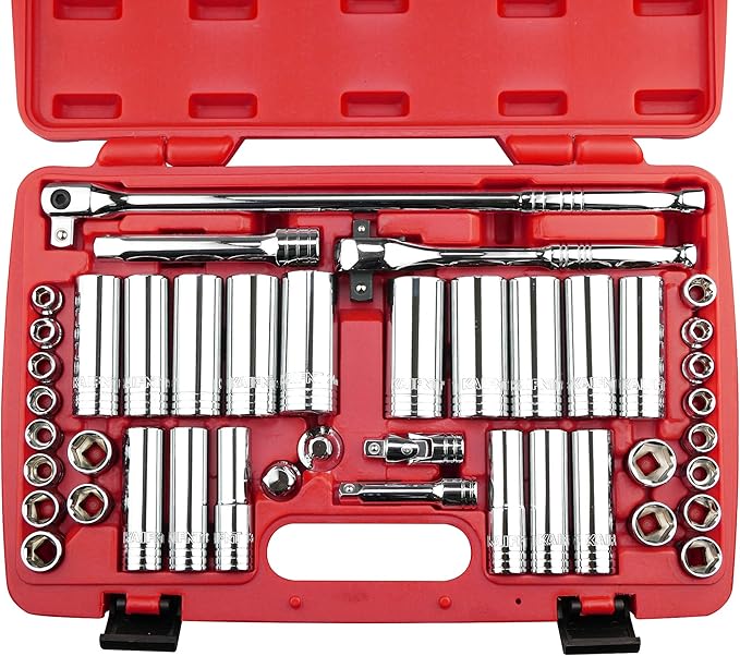 K304 Deep Combination Socket Set, 3/8-Inch & 1/2-Inch Drive, SAE/Metric, 45-Piece