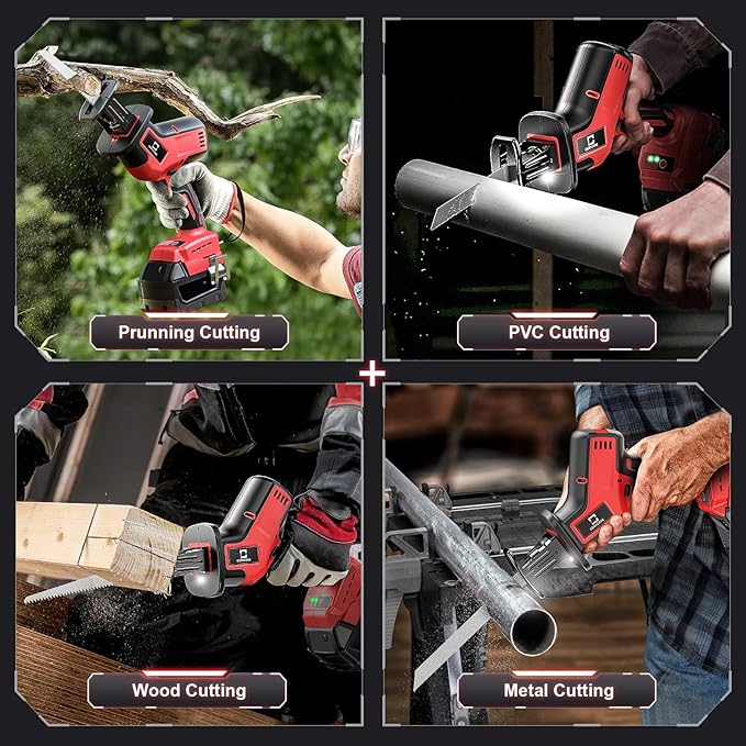 Cordless Brushless Reciprocating Saw, Compatible with Milwaukee 18V Batteries, Tool-Free Blade Change, Includes 4 Saw Blades for Wood, Metal & PVC Cutting (Battery Not Included)