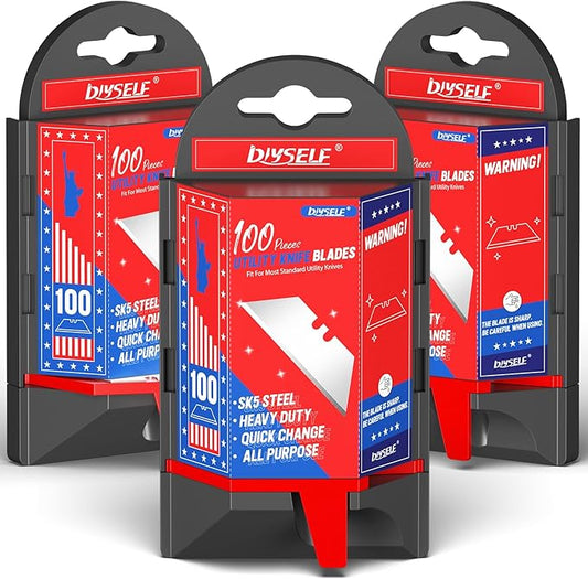 DIYSELF Utility Knife Blades, 300-Pack With Dispenser, SK5 Steel Box Cutter Refills for Box Knife