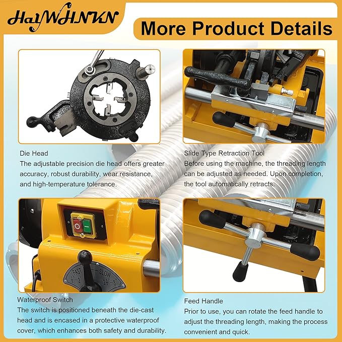 HayWHNKN Pipe Threader Machine, 1/2" to 3" Electric Pipe Threading Machine Cutter, 220V 750W Heavy Duty Power Threader with NPT & BSPT Dies, for Pipes in Plumbing, Electrical and Gas Installation