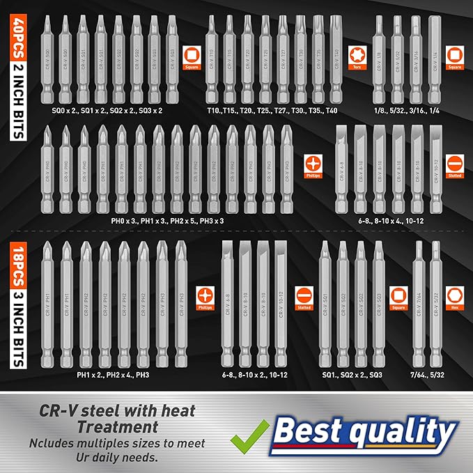 Amartisan 258-Piece Ultimate Screwdriver Bit Set, Chrome Vanadium Steel Driver Bit Set, Security bit set, Includes Bits Holder, Nut Driver, etc (Orange)