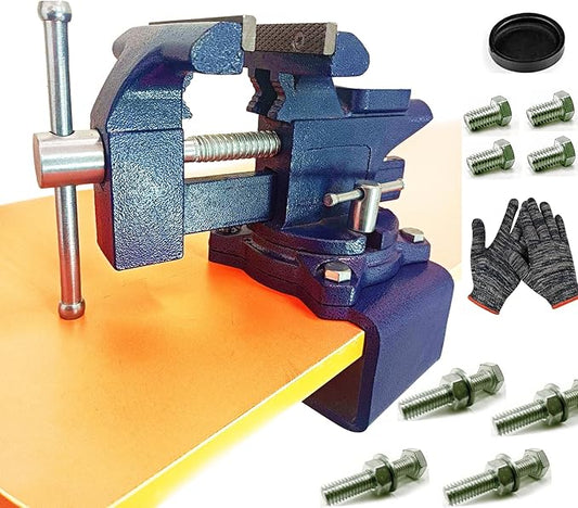 MYTEC 2-In-1 Work Bench Vise, Upgraded Multi-Purpose Table Vice, Universal Rotate 270째Work Clamp-On Vise, 4.5" blue