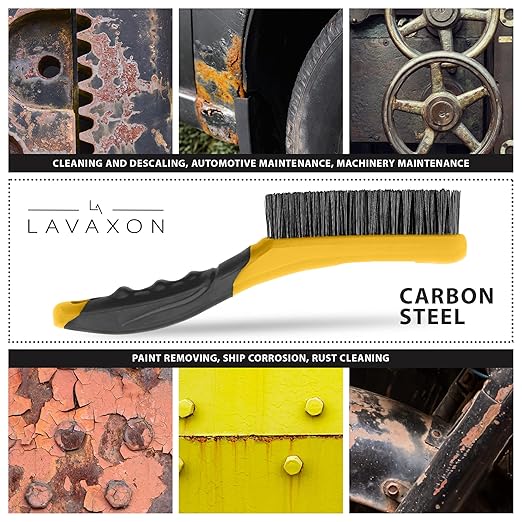 Wire Brush Set-Heavy Duty Stainless & Carbon Steel Bristles with Plastic Handle Grip for Rust, Wielding Slag, Dirt & Paint Scrubbing with Deep Cleaning ??10 Inches (Pack of 2-Yellow)