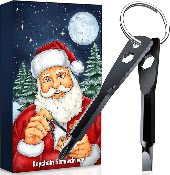 4-in-1 Keychain Screwdriver Gifts for Men Who Have Everything Stocking Stuffers for Adults Christmas Teens Dad Him Husband Ideas Boyfriend Father Tools Bit with Phillips, Slotted and Hex Wrench