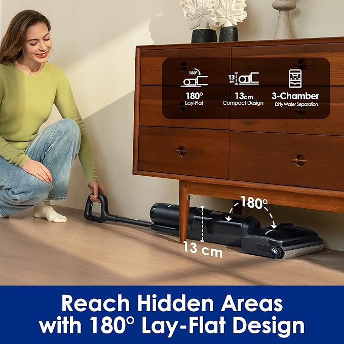 Tineco Floor ONE S7 Stretch Ultra Cordless Wet Dry Vacuum Cleaner, 180째Lay-Flat Anti-Tangle Design, 50 Minutes Runtime, 185??Flashdry Self-Cleaning, Dual-Sided Edge Cleaning Floor Cleaner