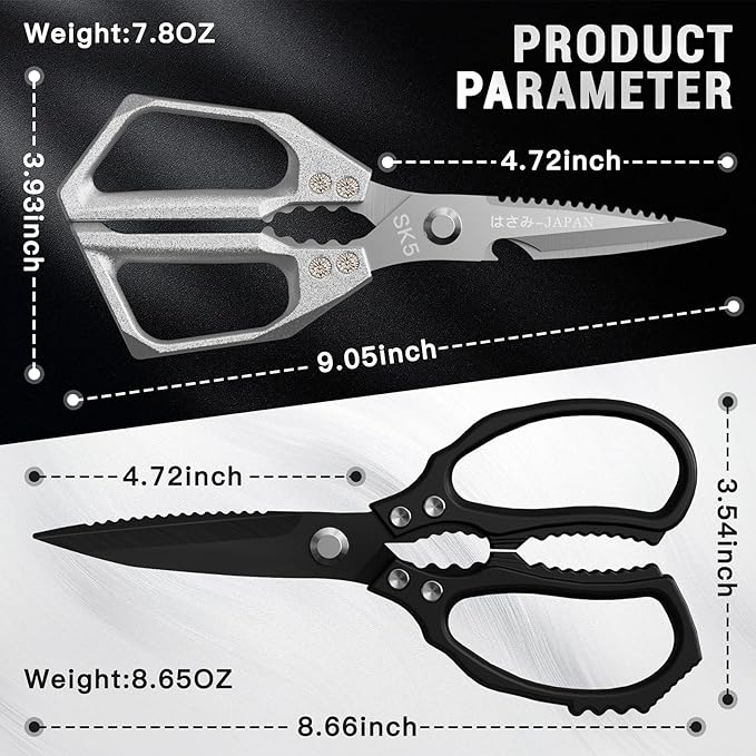 Kitchen Scissors Set, Heavy Duty Poultry Shears, Japanese Kitchen Shears for Meat, Chicken Bones, and Turkey, Stainless Steel Meat Scissors, Christmas Gifts for Men Women