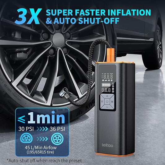 Cordless Tire Inflator Portable Air Compressor, Air Pump for Car Tires 150PSI Cordless with Battery and 12V DC, Auto Shut-Off Air Compressor for Car, Moto, Bike, Ball, etc