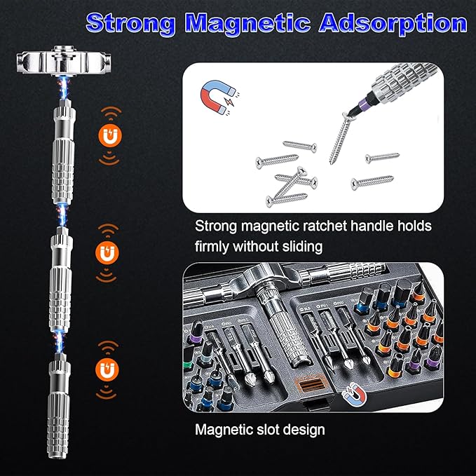 40 In 1 Magnetic Screwdriver Set, DIY Ratchet Screwdriver Set with T Detachable Handle, Portable S2 Alloy Steel Steel Repair Tools for DIY, Electronics, Car, Bicycle, Computer(Black)