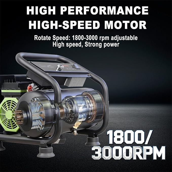 MZB Ultra Quiet Air Compressor 110V/60Hz MAX 115PSI Steel Tanks Oil-Free 70dB Noise Level Air Compressor with Wheels for Spray Painting, Auto Repair, Carpentry Decoration (1.6 Gallon)