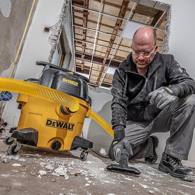 DEWALT 16 Gallon Shop Vacuum Wet/Dry, 6.5 Peak HP, Heavy Duty Poly Vac with Powerful Suction, Cart Style Wet/Dry/Blow 3 in 1 Multifunction Wet and Dry Shop Vacuum, Built-in Drain, DXV16PA