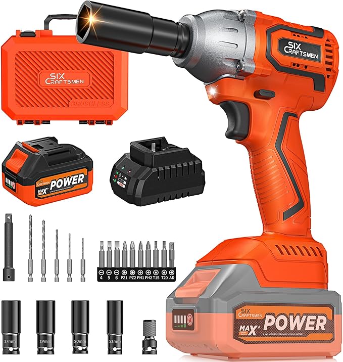 Cordless Impact Wrench, 1/2??Brushless Impact Gun, 369ft-lbs(500N.m), Power Impact Driver Kit with 4.0Ah Battery & Fast Charger, Electric Impact Driver Set for Car/DIY Furniture/Mower