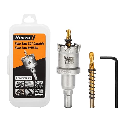 Hole Saw 1-1/8" (29mm) Heavy Duty Carbide with 2 Pilot Drill Bits - Metal Hole Cutter Cuts Stainless Steel, Iron, Copper, Brass, Plastic