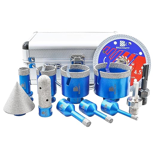 Diamond Core Drill Bit Set - BRSCHNITT Tile Hole Saw Kit 1/4" 5/16" 3/8" 4/5" 1-3/8"2" 2-1/2" & 4/5" Finger Bit & 2" Chamfer Bit for Porcelain Tile Ceramic Marble Granite & Diamond Blade