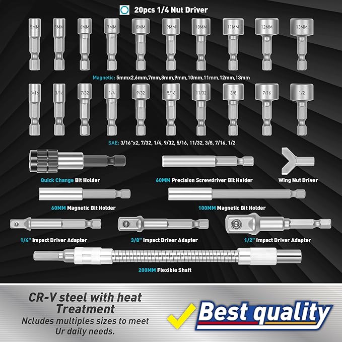 Amartisan 258-Piece Ultimate Screwdriver Bit Set, Chrome Vanadium Steel Driver Bit Set, Security bit set, Includes Bits Holder, Nut Driver, etc (Blue)