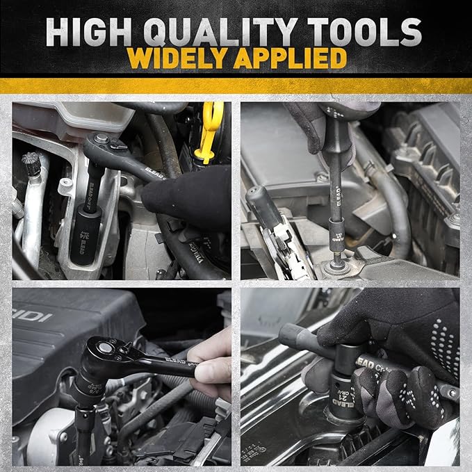 ELEAD 3/8" Drive Impact Socket Set, 96-Piece Deep & Shallow Socket Set Metric and Standard Full with Adapters, Ratchet Handle, Universal Joint, Extension Bar, Screwdriver Bit Sets, Spark Plug Sockets