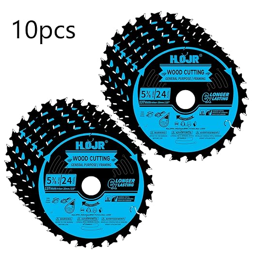 10-Pack 5-3/8 Inch 24-Tooth 20mm Arbor Circular Saw Blade,Framing/General Purpose Wood Cutting Saw Blade,with Non-Stick Coating - TF, 5-3/8" 24T 20mm