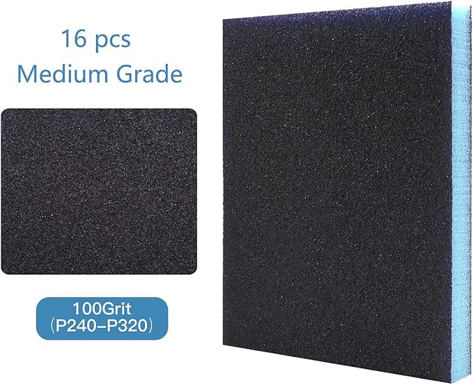 16Pcs 100 Grit Sanding Sponge, Jamiikury Medium Sanding Blocks Washable and Reusable, Wet Dry Sandpaper Sponge for Wood Metal FurniturePaint and Drywall