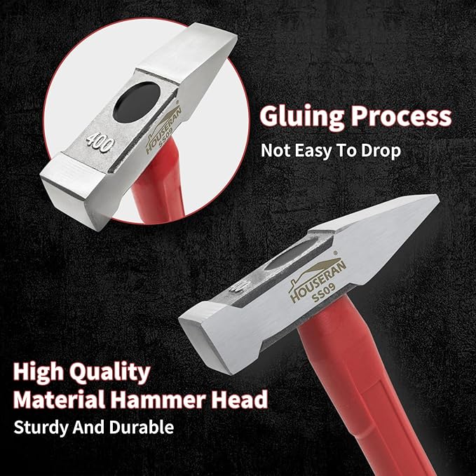 Engineer Hammer, Sheet Metal Hammer 400g, Cross Peen Hammer With Non-slip Rubber Grip For Construction, Gardening, Home Improvement