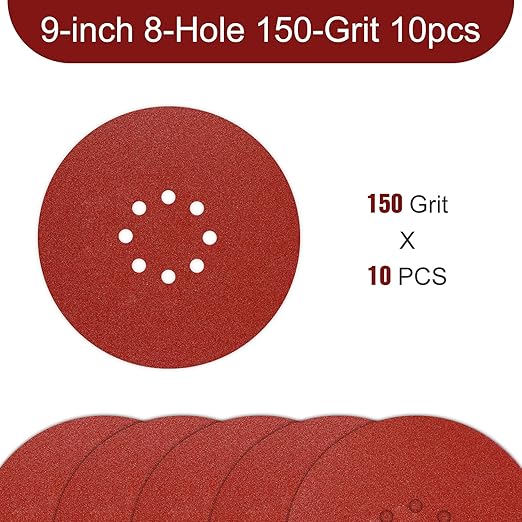 Awutzut 9 inch Sanding Discs 150 Grit 8 Holes Hook and Loop Sandpaper for Drywall Sander 10Pack
