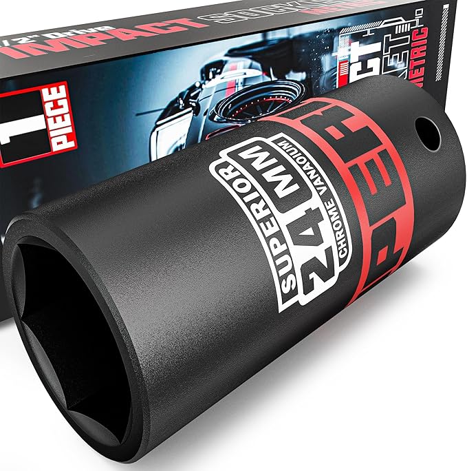 1/2" Drive Impact Socket, 24 mm Deep Socket, Metric, 6 Point, CR-V, for Automotive Maintaince, Mechanical Equipment Maintaince