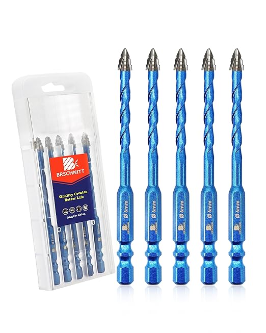 Serrated Carbide Masonry Drill Bit Set 1/4"*5 - Wood Drill Bits for Wood/Plastic/Masonry/Ceramic Tile Hex Shank Drills