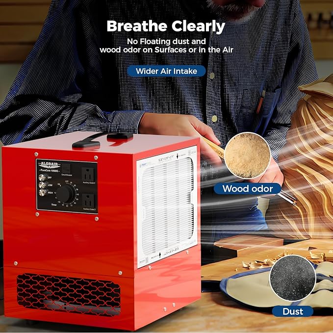 ALORAIR Portable Air Filtration System, 180째 Air Intake (850/1050CFM) Tabletop Dust Collector for Woodworking with Strong Vortex Fan, Air Filter for Garage, Works Shop, Home, Purecare 1050