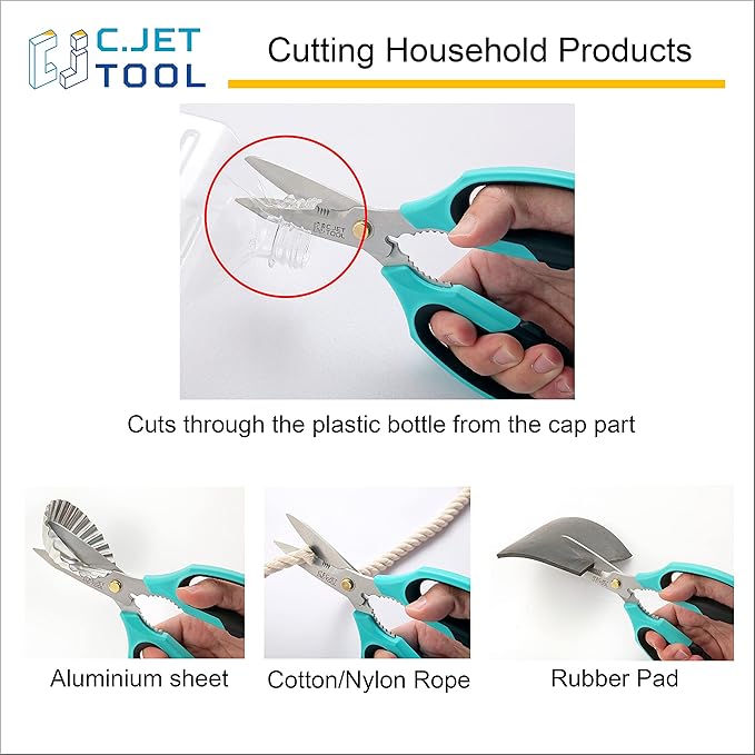 8" Heavy Duty Scissors, Utility Scissors All Purpose for Cardboard, Plastic, Carpet, Rope, Leather. Sharp Stainless Steel Blades, Non?멣lip Handle, Kitchen Shears for Food, Meat & Poultry