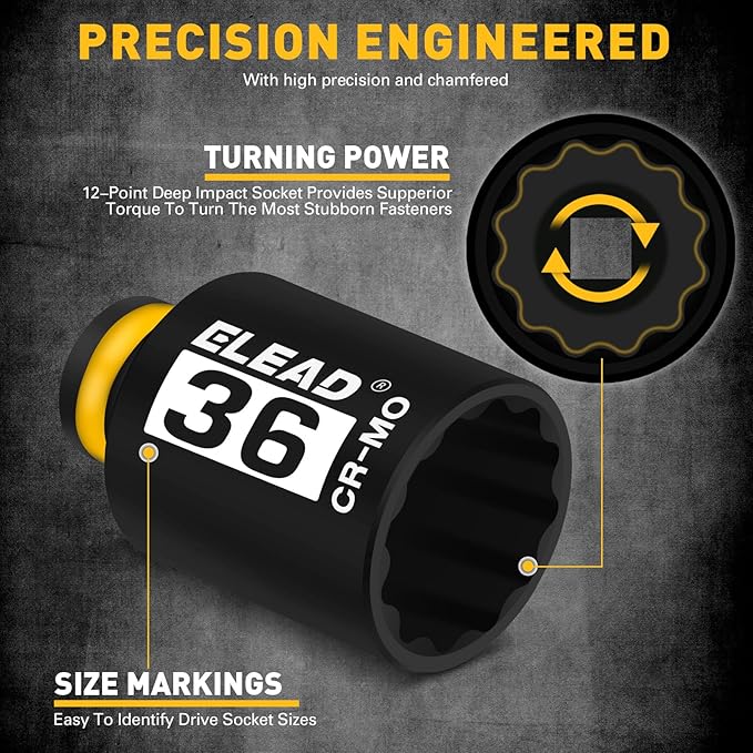 1/2" Drive Axle Nut Socket Set, 8-Piece 12-Point Metric Wheel Axle Nut Wrench Large Jumbo 30mm 32mm 34mm 35mm 36mm, Hex Bit Socket 14mm 17mm 19mm, Car Spindle Joint High Torque Truck Bearing Locknut