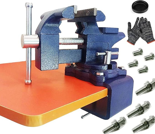 MYTEC 2-In-1 Bench Vise Heavy Duty for Workbench, 6.0" blue, Upgraded Multi-Purpose Table Vice, Universal Rotate 270째Work Clamp-On Vise