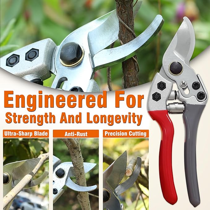 Gardzen 8" Bypass Prunning Shear Garden Scissors, SK5 Sharp Precision Cut Steel Blade Pruner, Blade Lock
