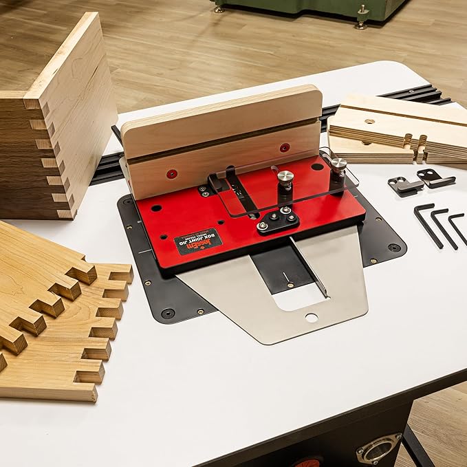 JessEm 06300 Precision Box Joint Jig for Router Tables, Professional Woodworking Jig for Perfect Finger Joints with 1/4", 3/8", 1/2" Aluminum Indexing Keys and Smooth Bearing Glide System